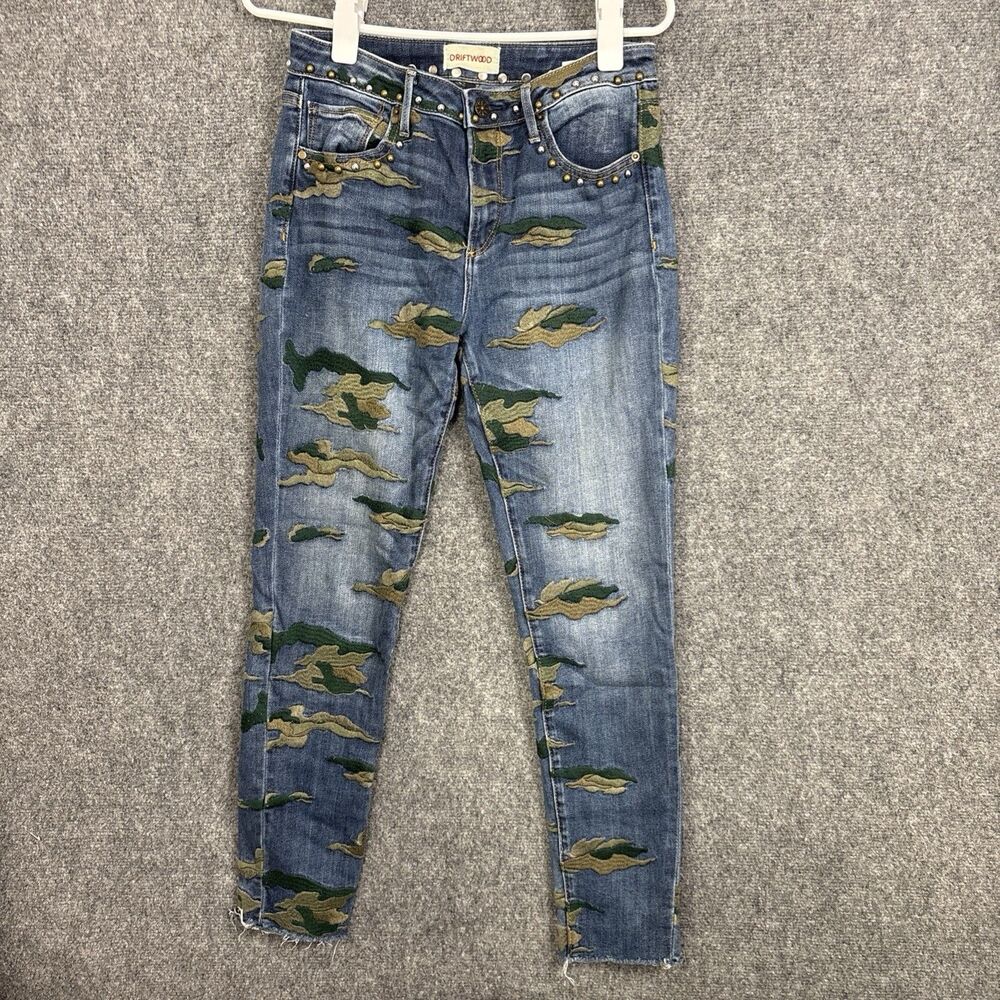 Driftwood Jeans Womens Size 27 Blue Jackie Camo Embroidery ankle Skinny
